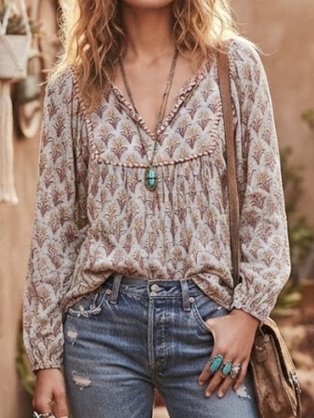 Rachel Zoe NWT Beaded Floral Peasant Tunic Top XS Boho Babydoll Block Print